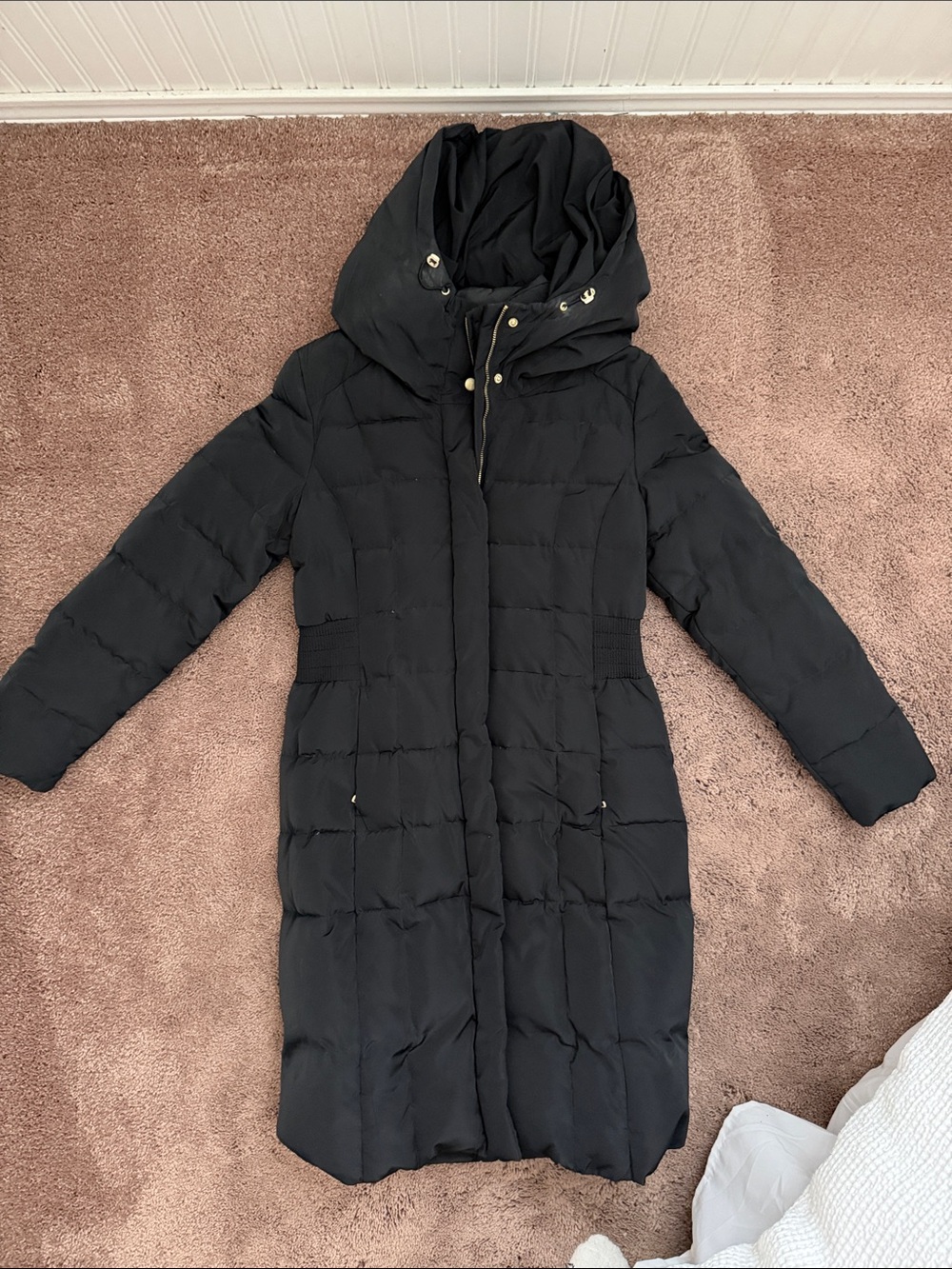Cole Haan Black Long Hooded Puffer Coat
